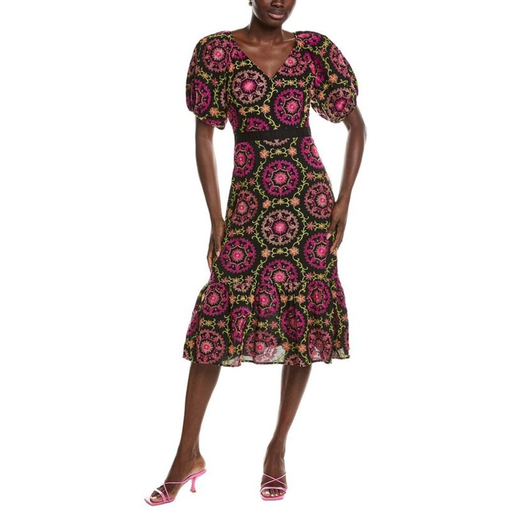 Sam Edelman Womens Regalia Eyelet Puff Sleeve Midi Dress, Black
